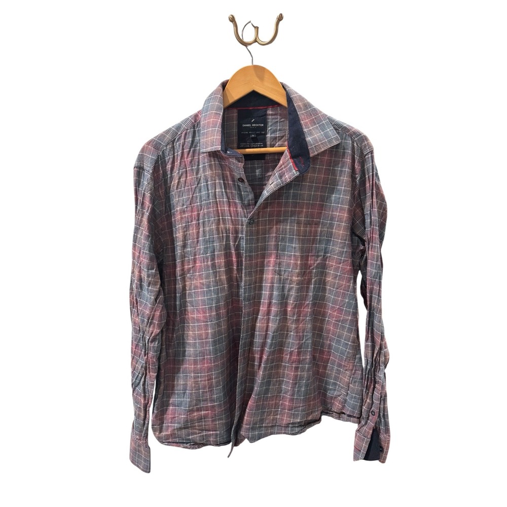 Daniel Hechter Paris Mens Large Plaid Button Down‎ Long Sleeve Modern Fit Shirt